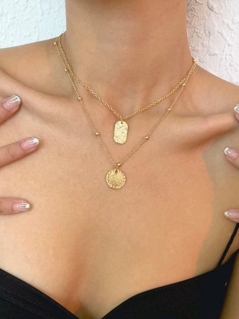 Anthropologie Miami Layered Trendy Gold Double Dog Tag Pendant Necklace